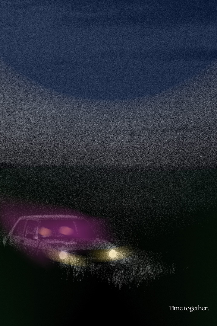  a poster deisgned with Photoshop, which a car stationary with a text 'Time together'